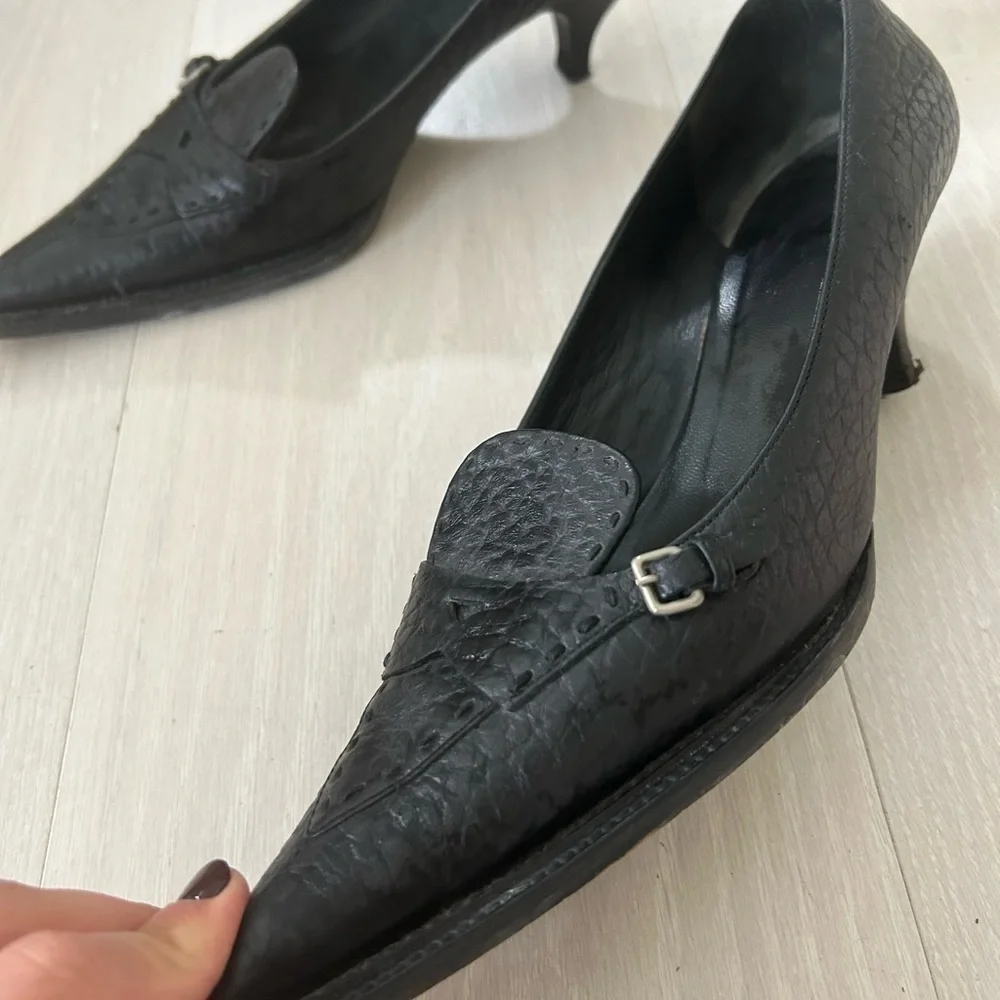 Prada Black Loafer Pointy Toe Kitten Heels Size 41